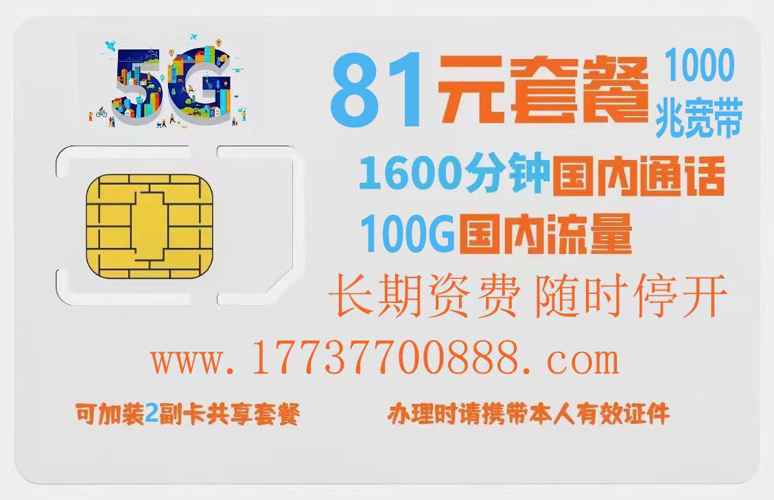 经开区81元千兆宽带1600分钟100G2张副卡